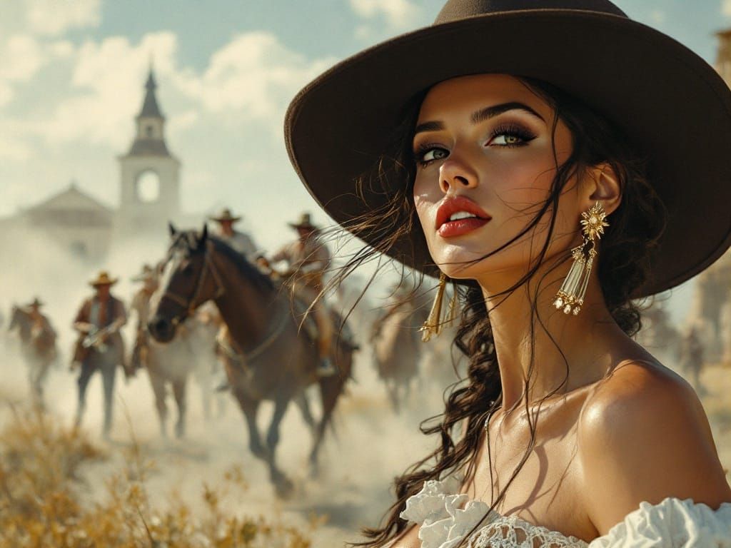 Neoclassical Pin-Up Goddess Amidst Digital Materiality