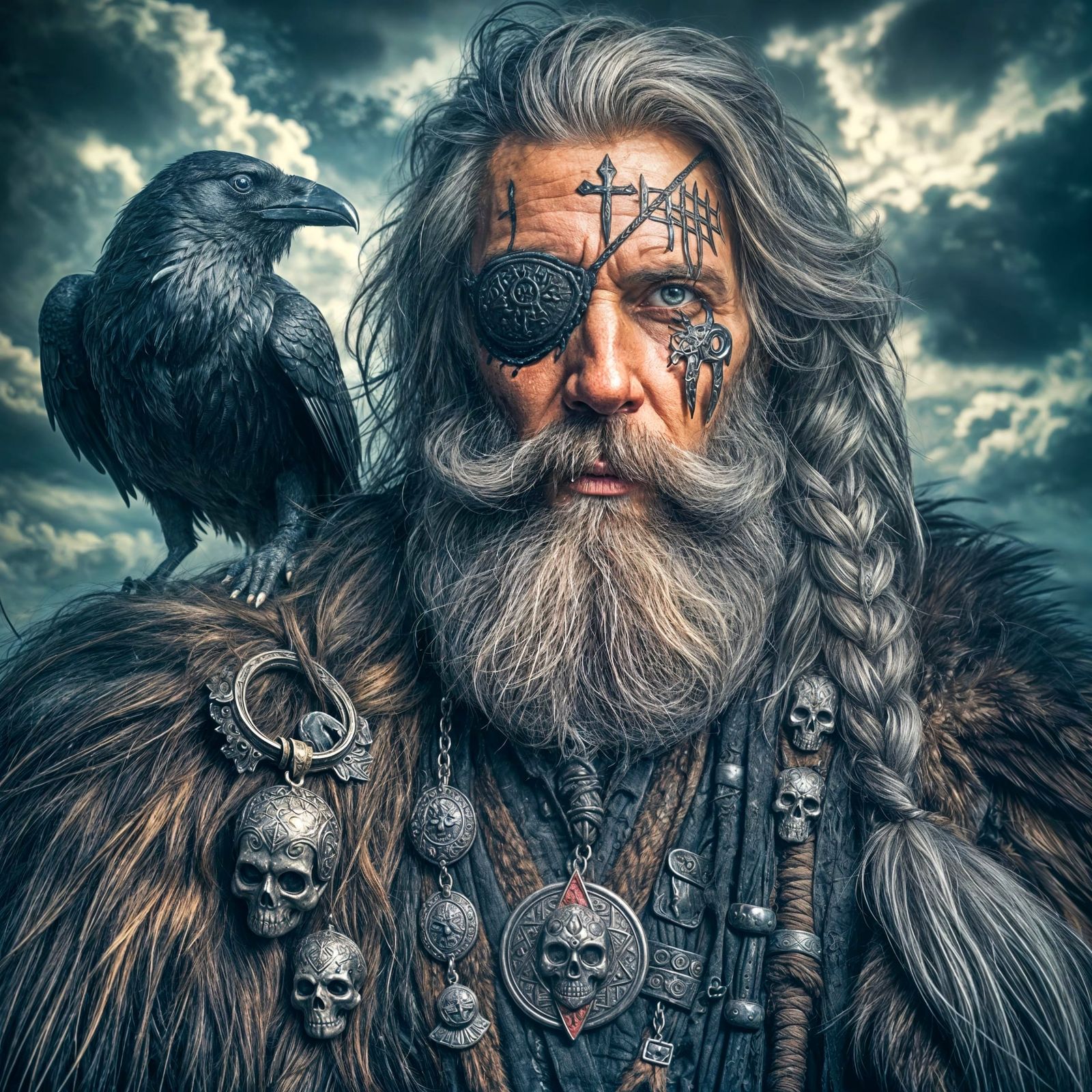 Raven's Wisdom on a Battle-Scarred Shoulder