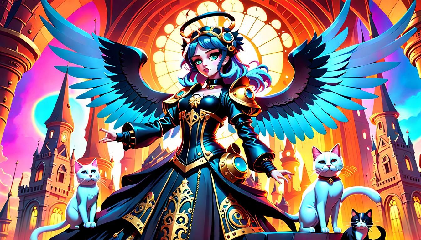 Steampunk Angel of Death with Cats