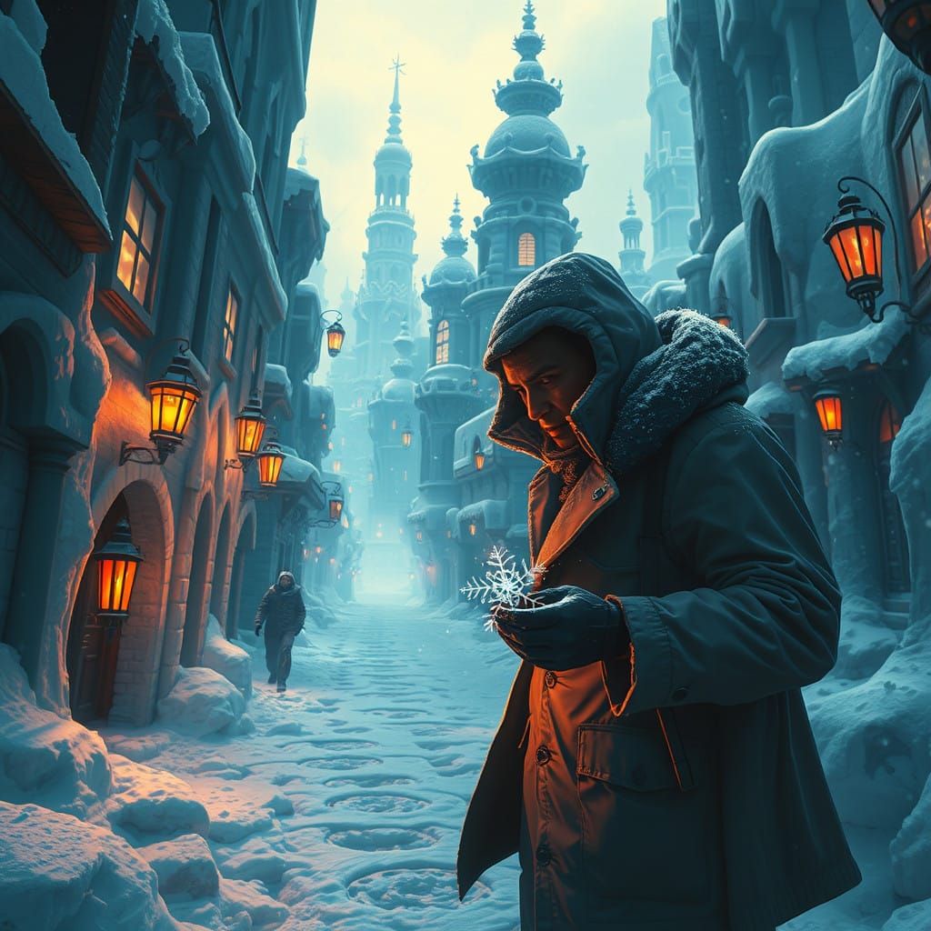 Mystical Winter Sleuth Unravels Glowing Snowflake Clue