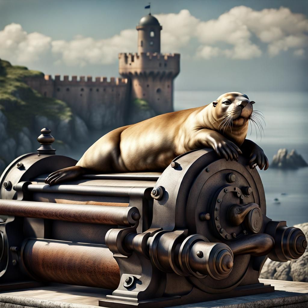 Sea Lion Nap on Cannon: Vintage Photo Realism