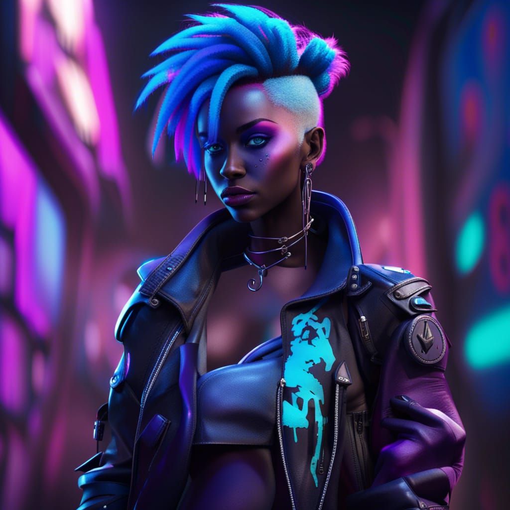 Cyberpunk Android Woman with Blue Mohawk