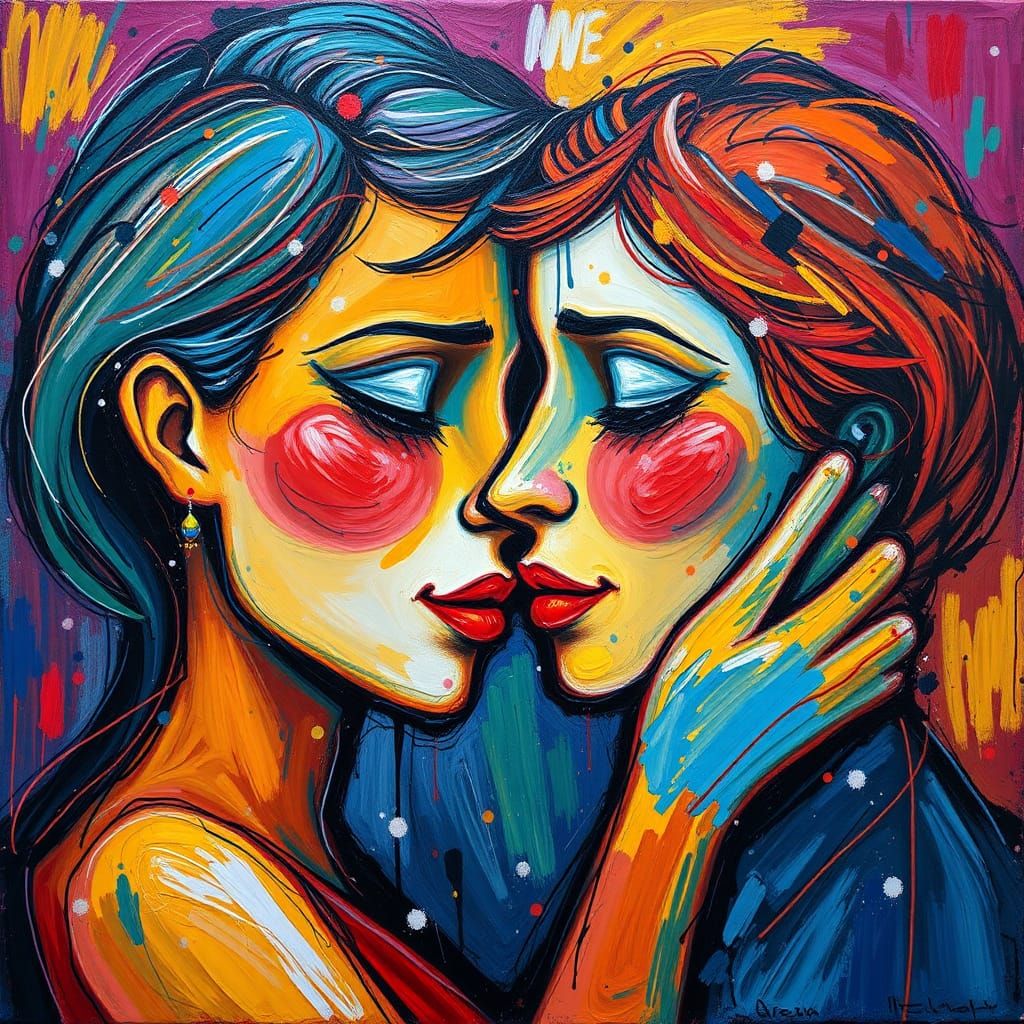 Vibrant Depiction of Love in Post-Impressionist Style