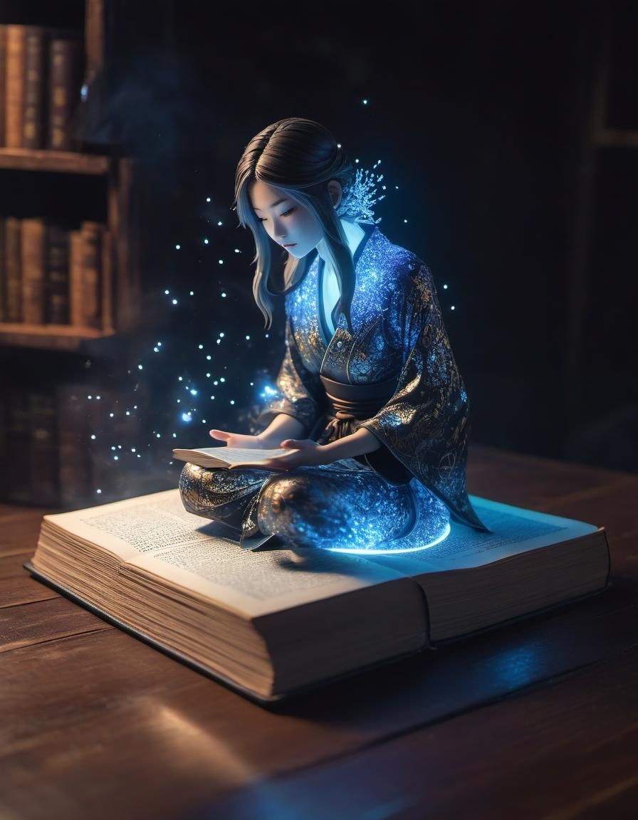 Fantasy Magic Caster in Amano-inspired Digital Art