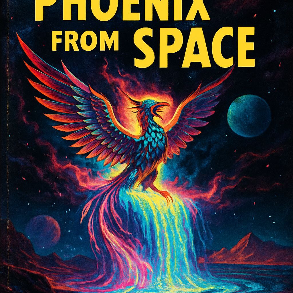Pulp Sci-Fi Phoenix From Cosmic Waterfall