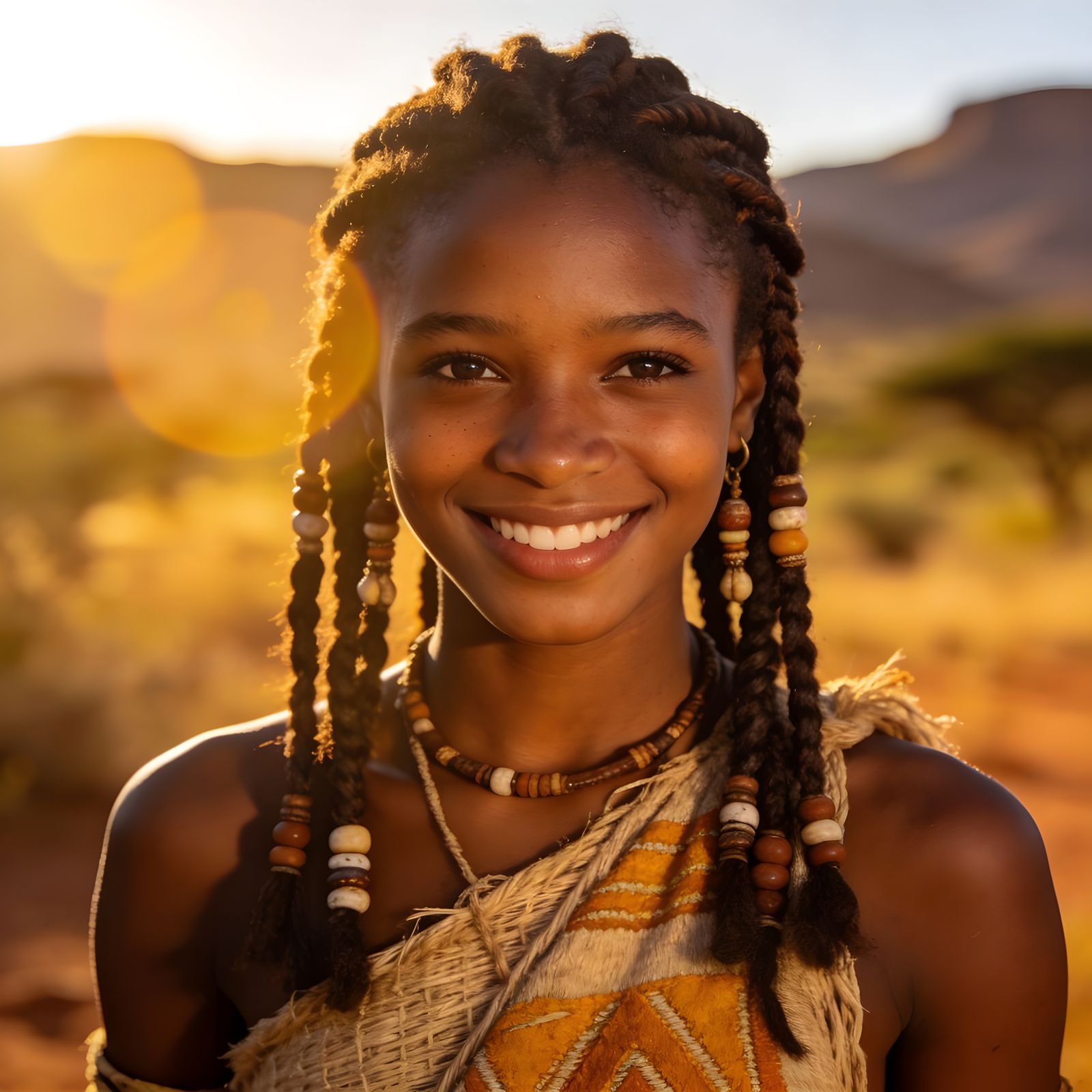Khoisan Woman in Golden Hour South African Landscape