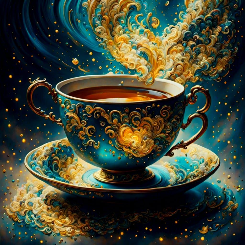 Hyperrealistic Textured Teacup Oil Painting