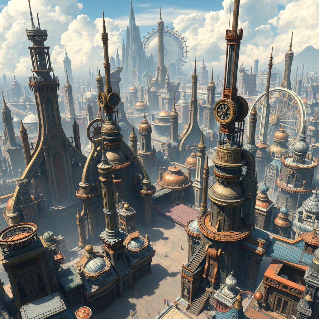 Steampunk Cityscape in Anime Style