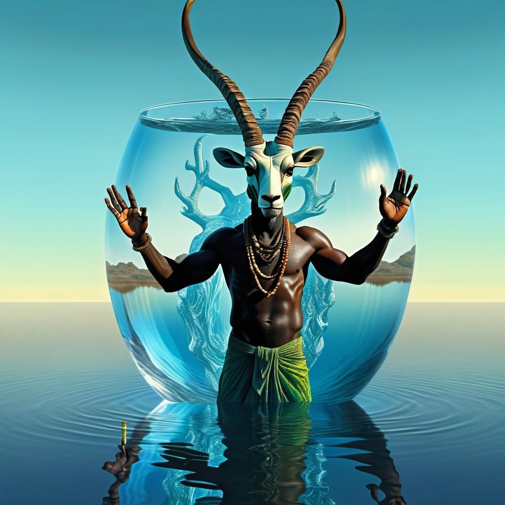 African Man with Antelope Mask and Candle