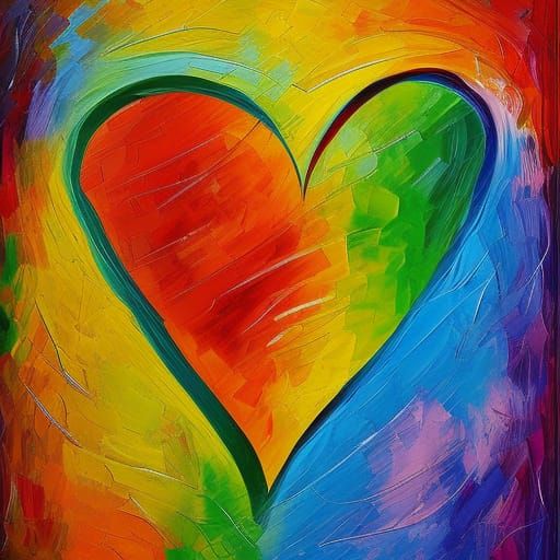 Rainbow Heart in Neo-Impressionistic Impasto Style