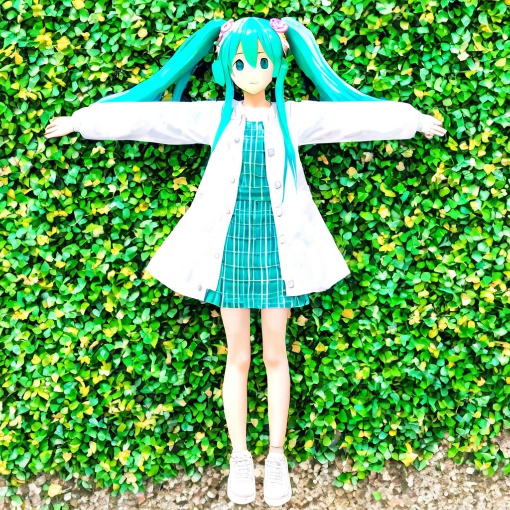 Hatsune Miku T-Posing with Flowing Hair