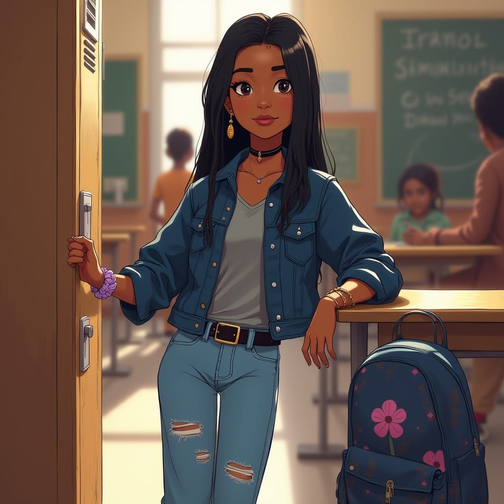 Vibrant Indian Teen in Cartoon Illustration Style