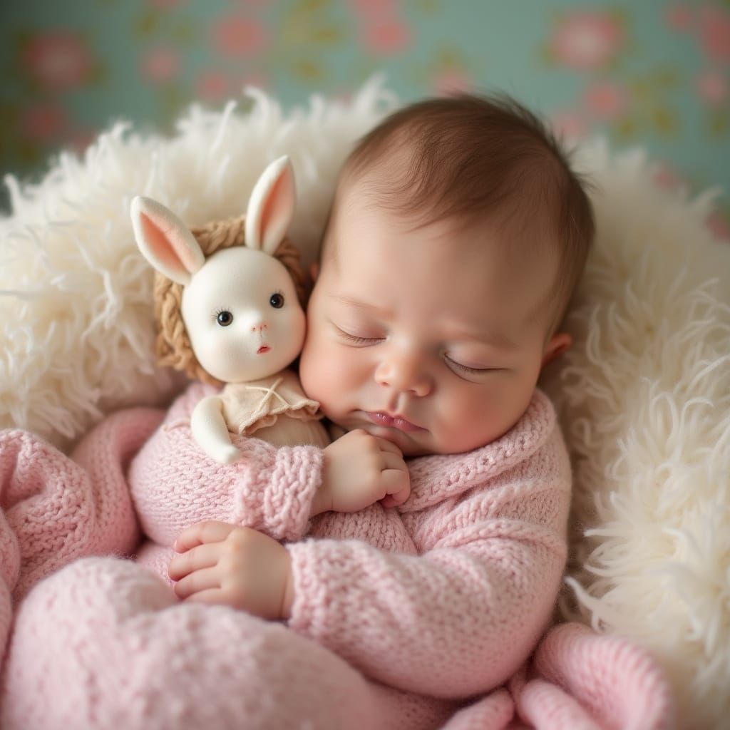 Baby Girl with Doll in Dreamy Nursery