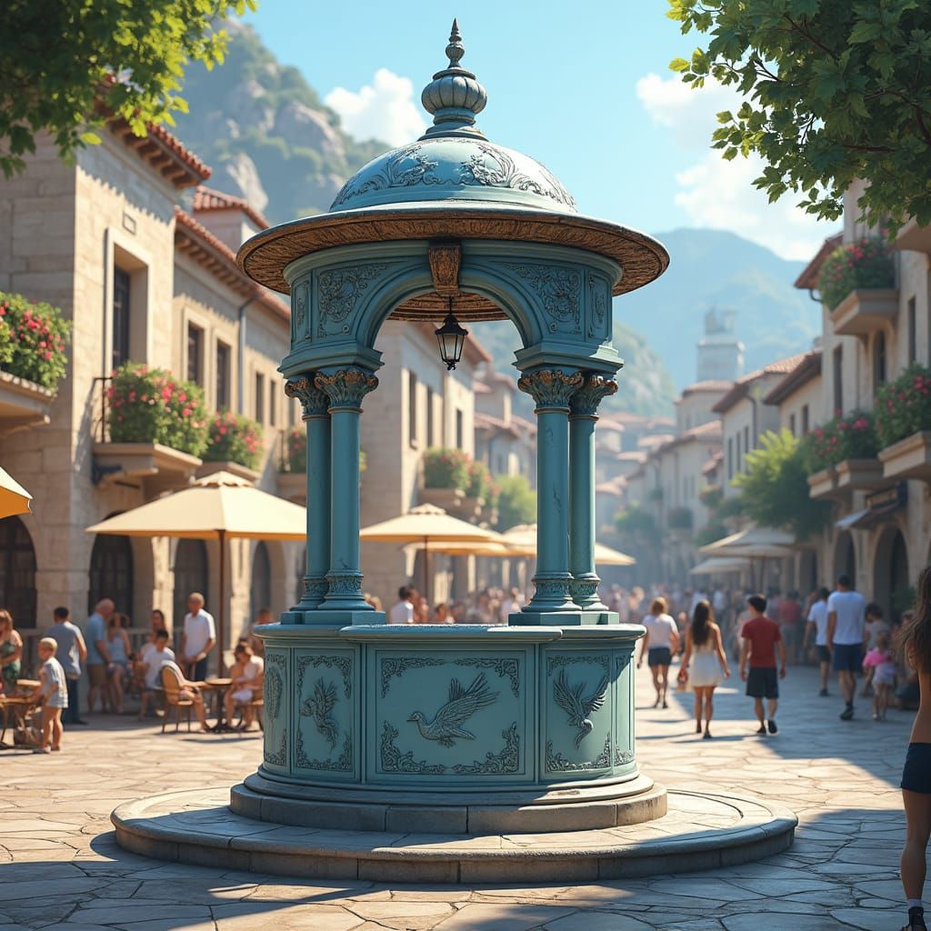 Majestic Stone Well in Fantasy Town Square