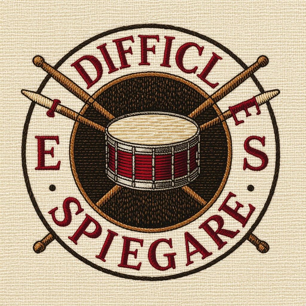 Vintage Embroidered Drum Logo with Text