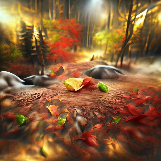 Autumn Leaves Falling in Forest: Hyperrealistic 3D