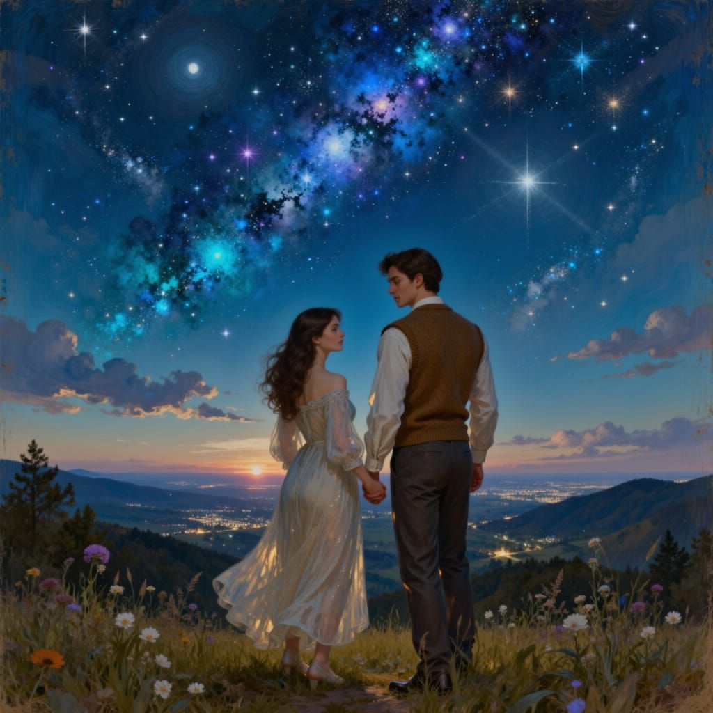 Vintage Couple Under Starry Night Sky