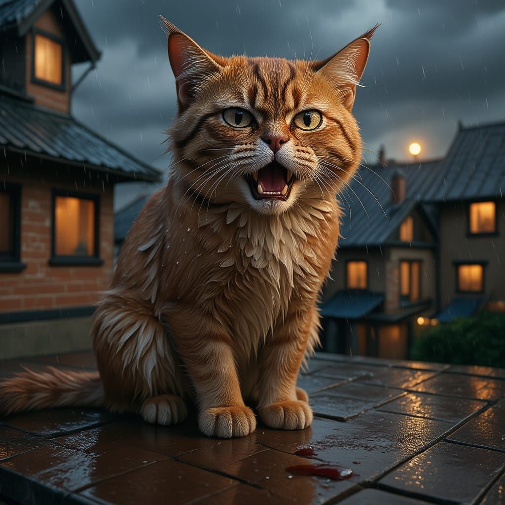 Grumpy Wet Cat in Fantastical Matte Painting Style
