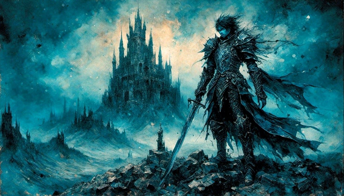 Lich Knight in Eldritch Armor Overlooking Kingdom