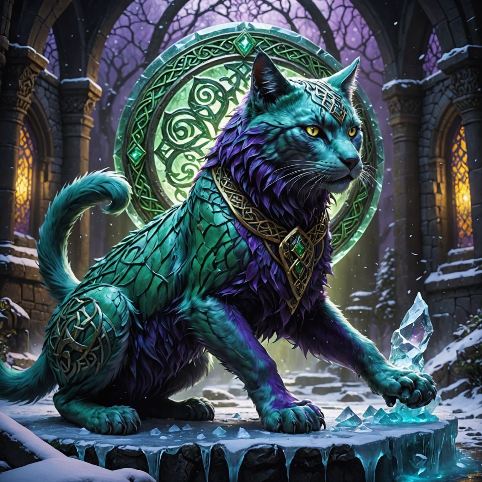 Ethereal Celtic Cat Goddess in Dark Fantasy Ambiance