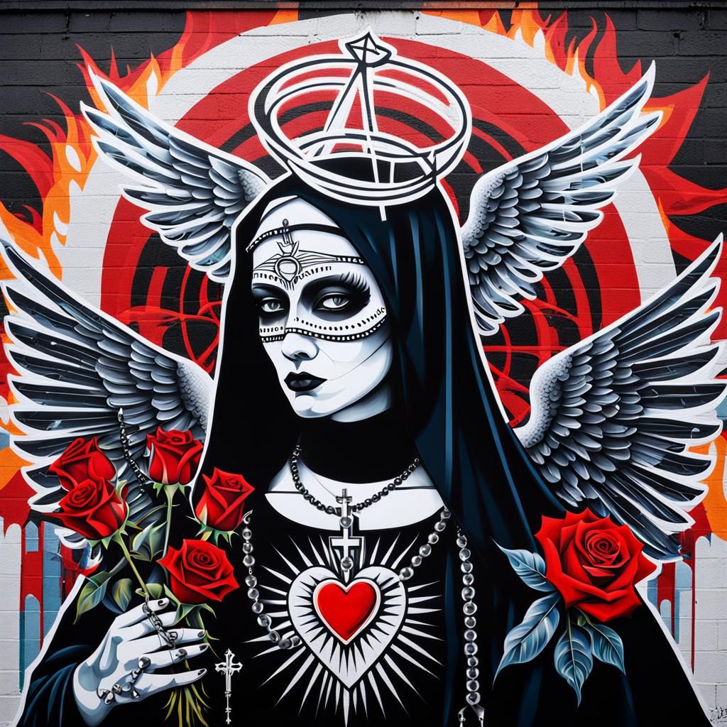 Street Art Graffiti Mural: Our Lady of Social Awareness