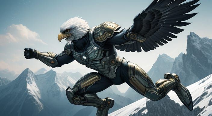 Majestic Eagle-Man in Metallic Exosuit Soars Over Russian Mo...