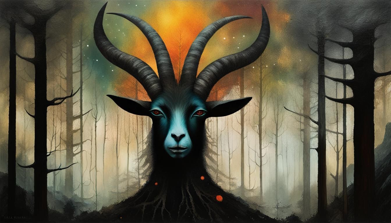 Abstract Surreal Forest Deity Oil Painting