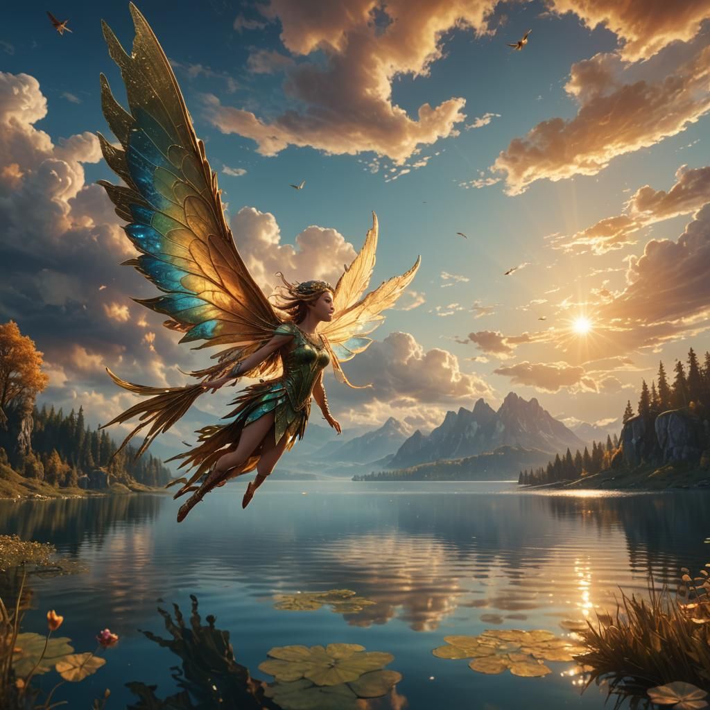 Fairy Flies Above Great Lake: Digital Matte Painting
