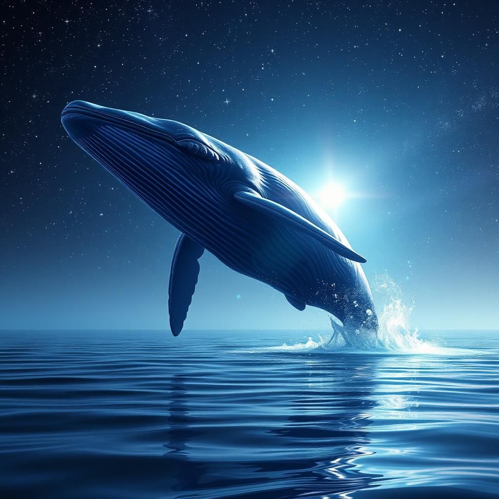 Surreal Whale Leaps from Starry Sky