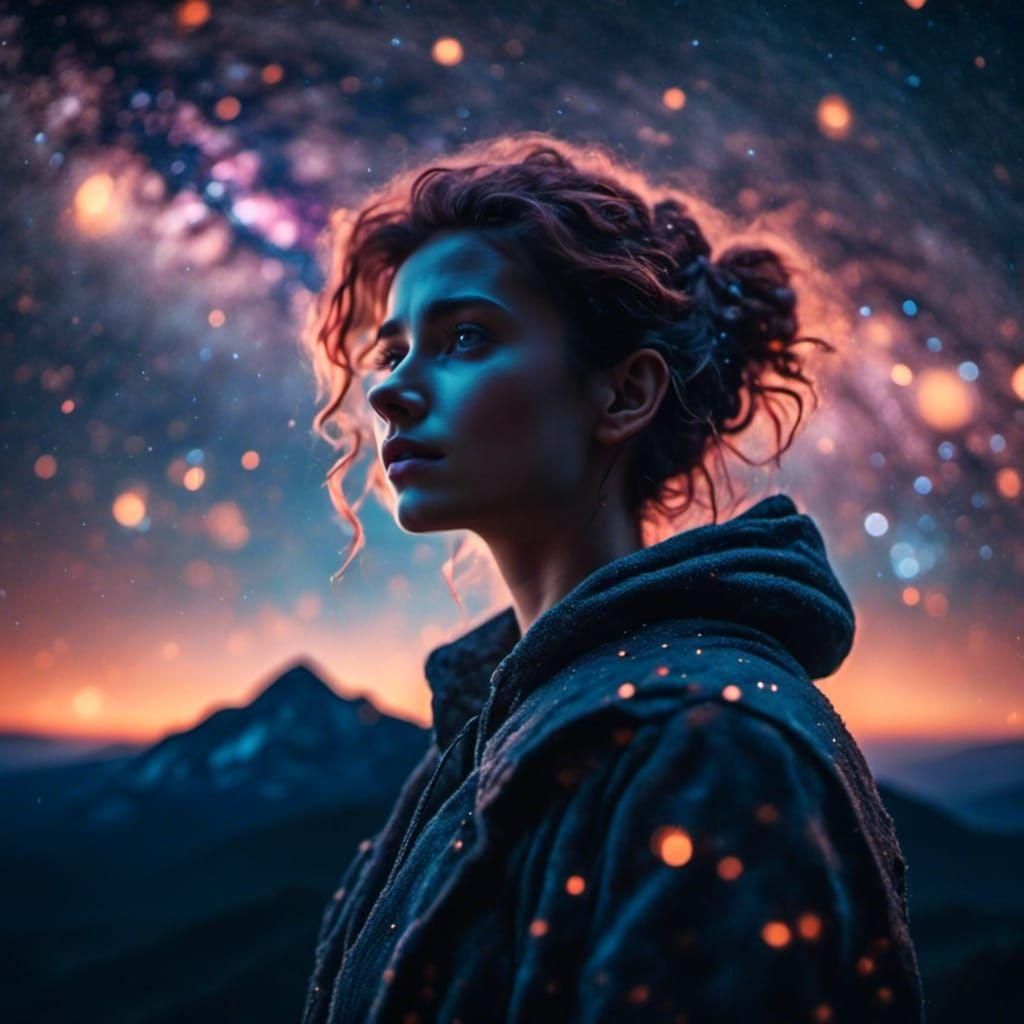 Sparkling Night Sky: Cinematic Portrait of a Woman