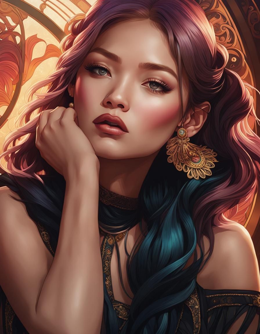 Ornate Portrait of a Singer in Art Nouveau Style