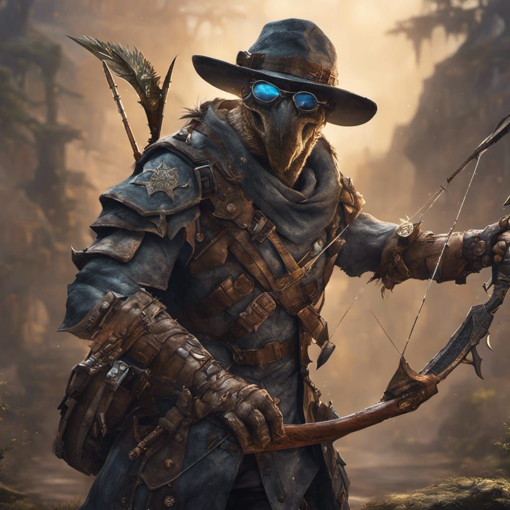 Mistral Raptor Hunter with Bow in Dark Fantasy Art