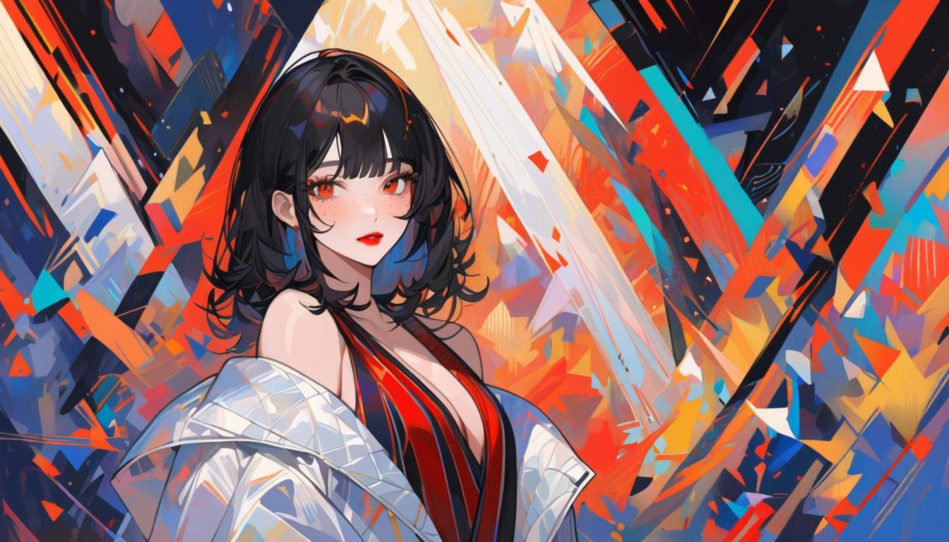 Striking Portrait with Red Lipstick in Digital Illustration