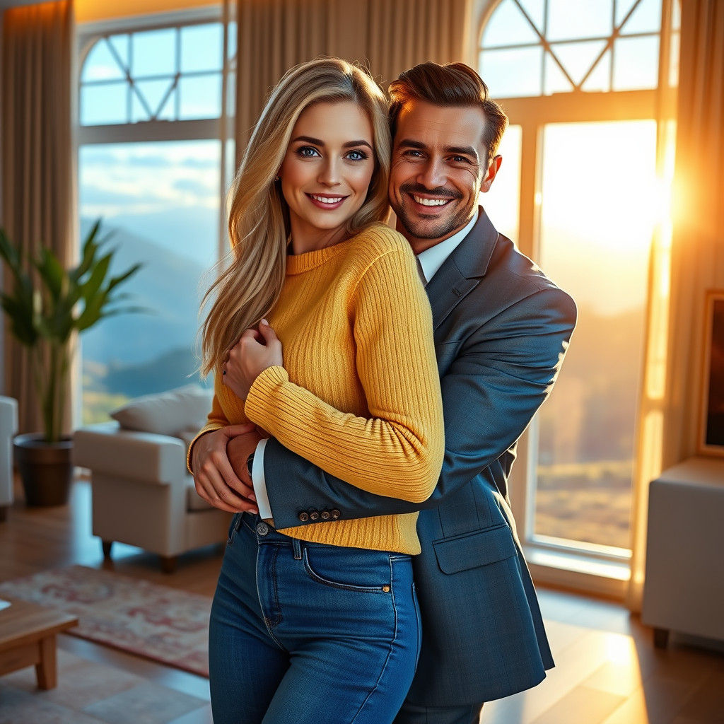 Romantic Couple's Embrace in Dreamy Landscape