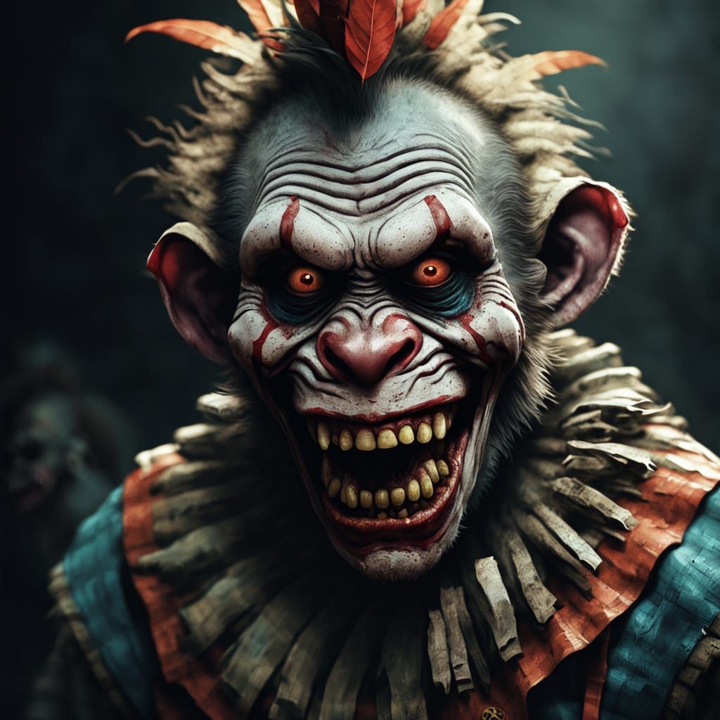 Eerie Zombie Monkey Clown: Horror Concept Art