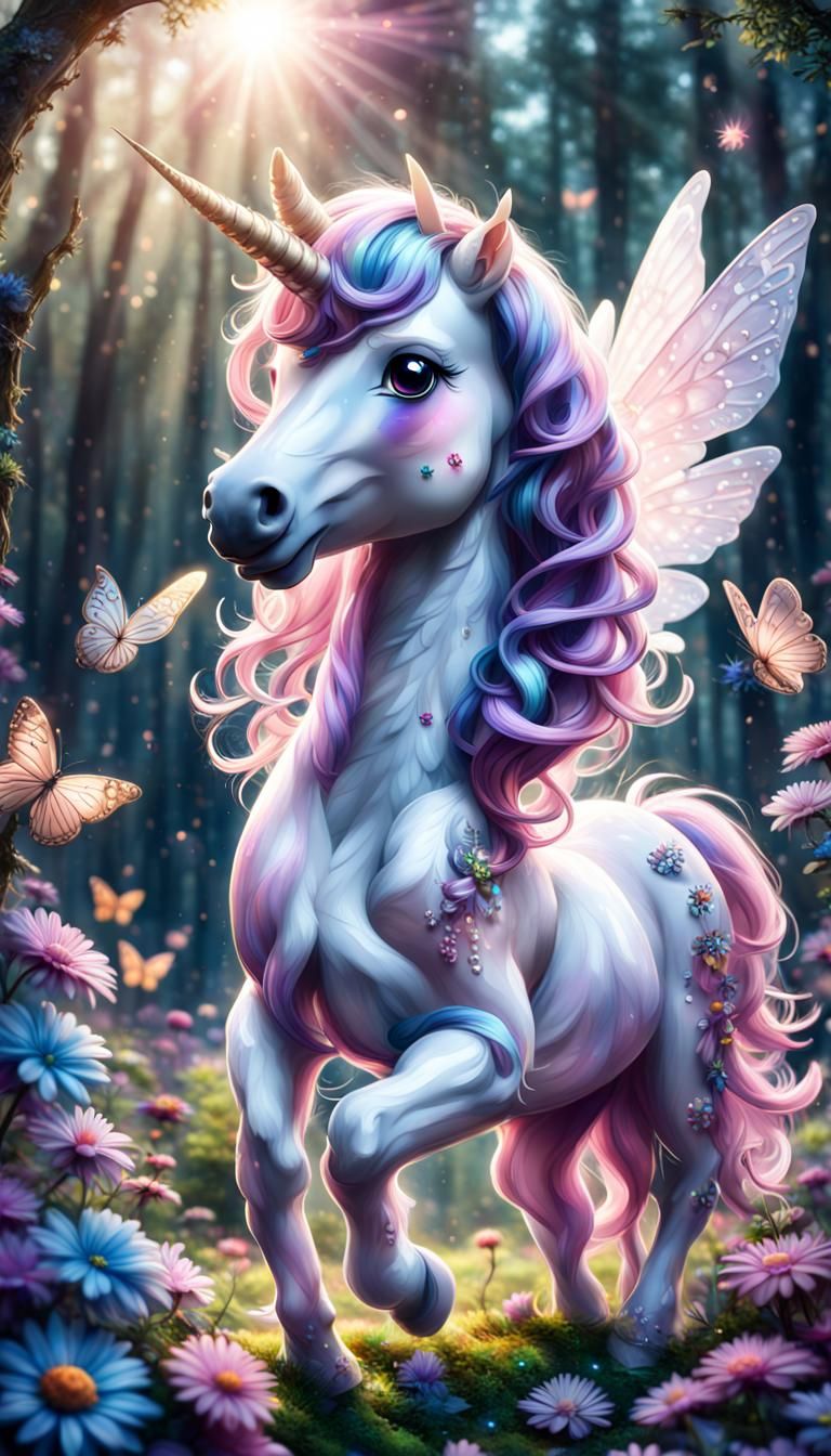 Enchanting Chibi Unicorn in Magical Forest