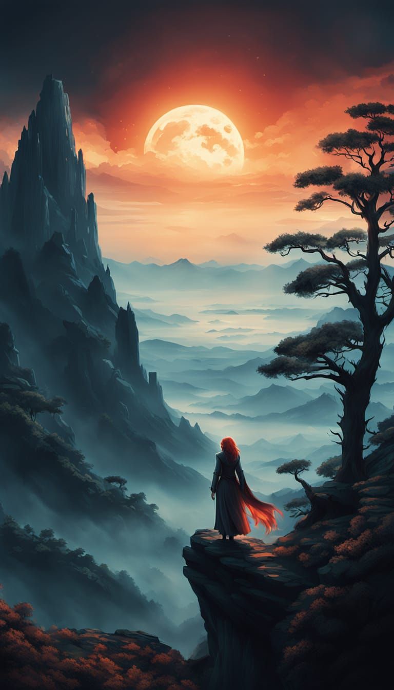 Blue-Haired Sorceress on Windswept Peak, Artgerm Style