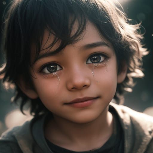 Boy Child God Smiles with Cheerful Tears