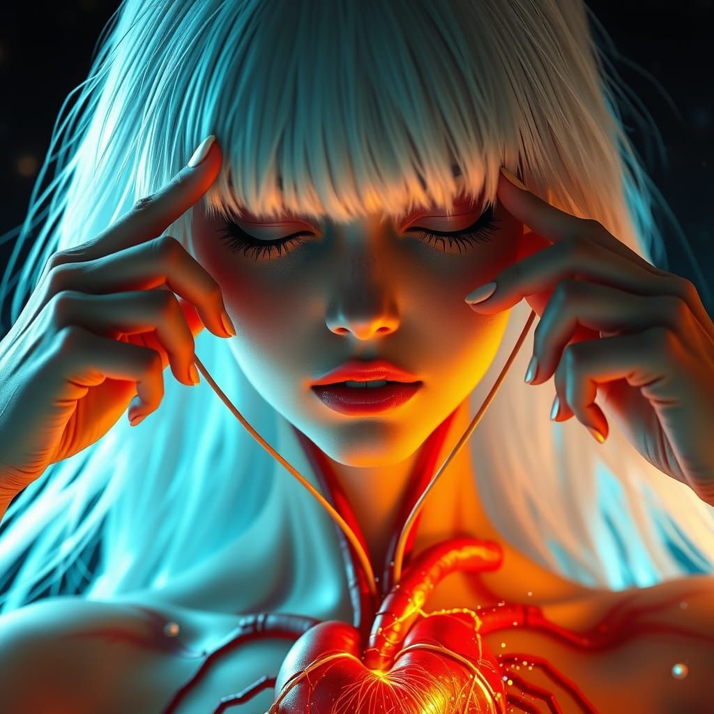 Enchanting Fantasy Portrait with White Hair Maiden