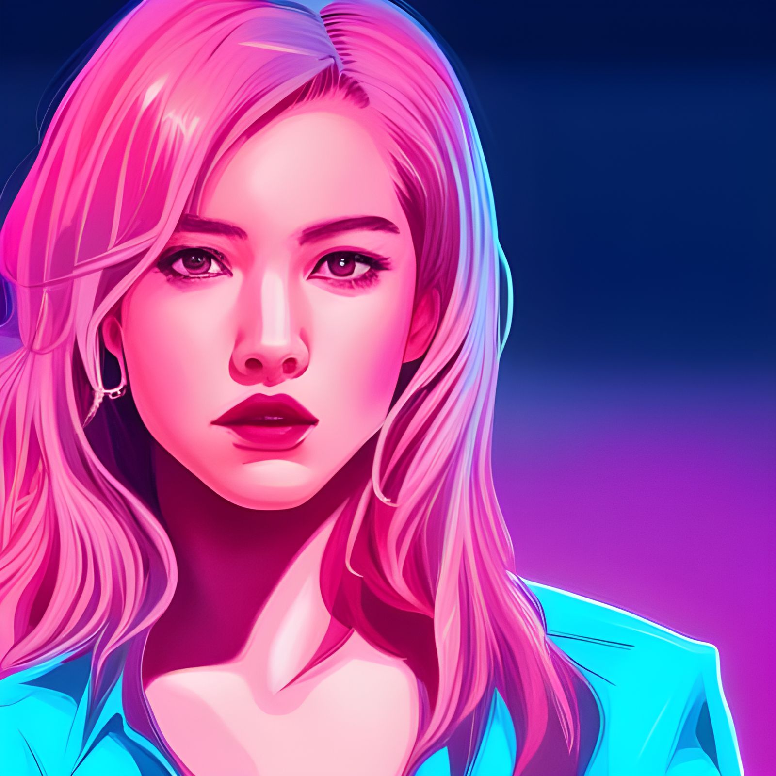 Synthwave Neon Portrait of a Beautiful Girl