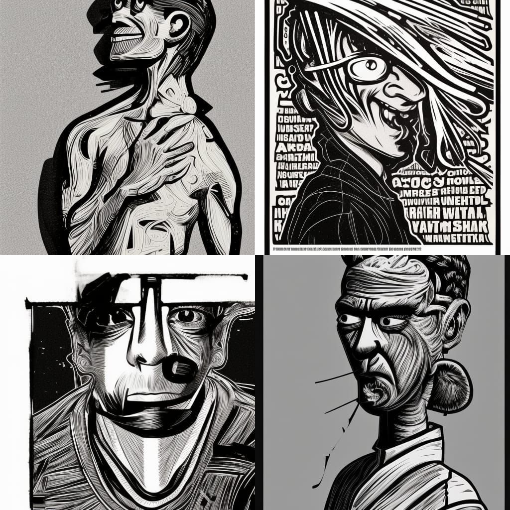 Spongebob Yoga Linocut Portrait in Black and White