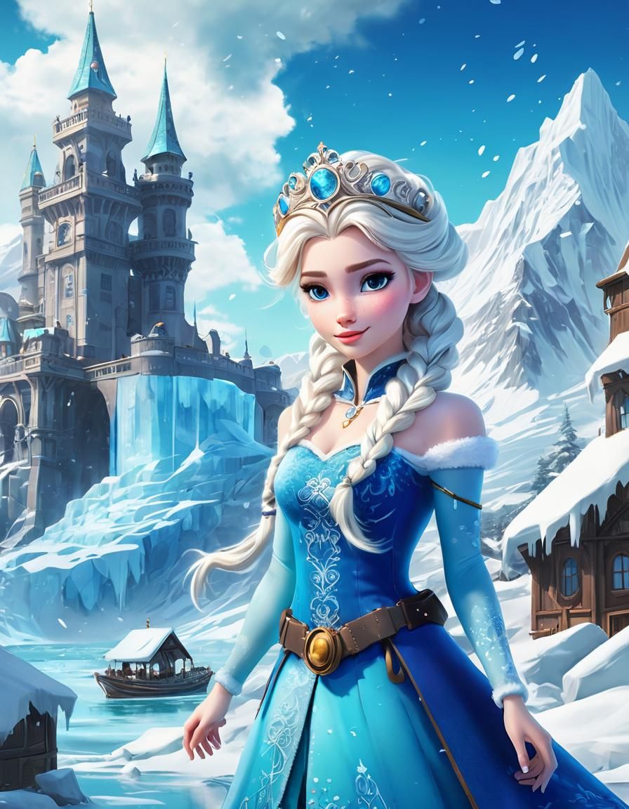 Steampunk Princess Elsa in Iced Land: Digital Art