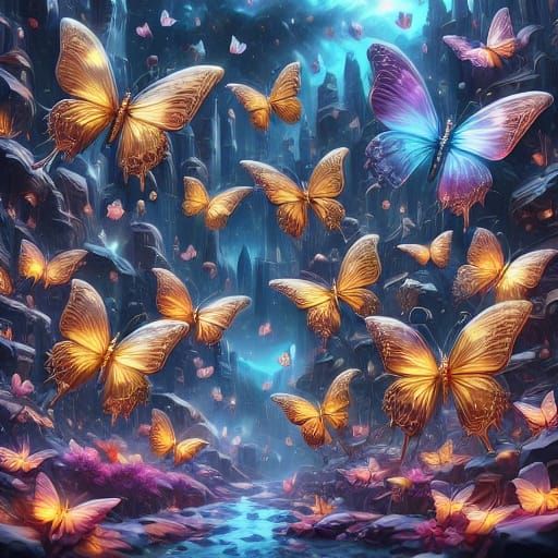 Butterflies with Neon "Happy Birthday" Message