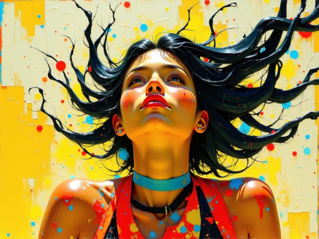 Victorious Surfer Girl in Bold Graphic Style