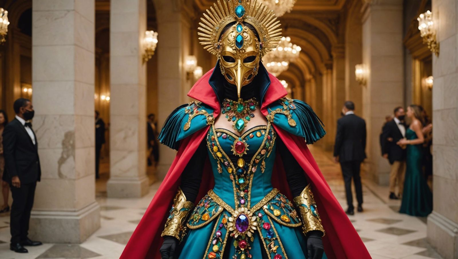 Elegant Plague Doctor at the Met Gala in Surreal Style