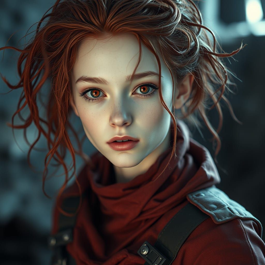 Waif-like Woman in Post-apocalyptic Landscape