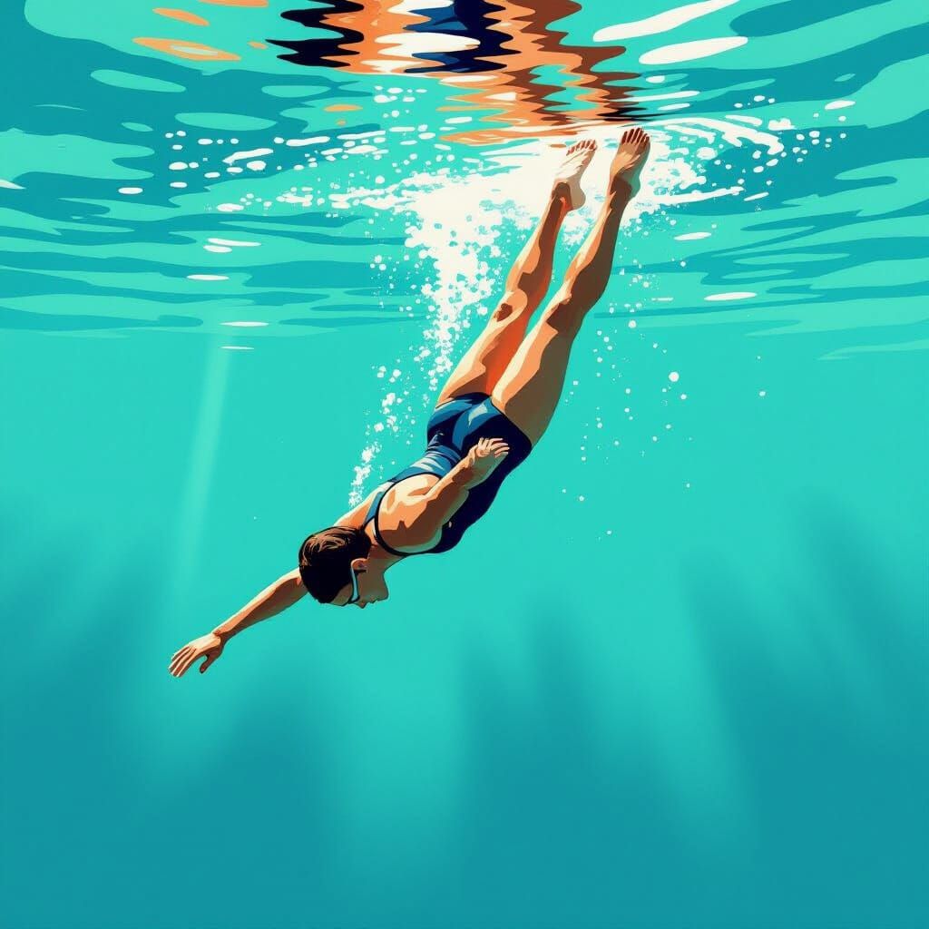 Swimmer's Dive: Abstract Acrylic and Oil Painting