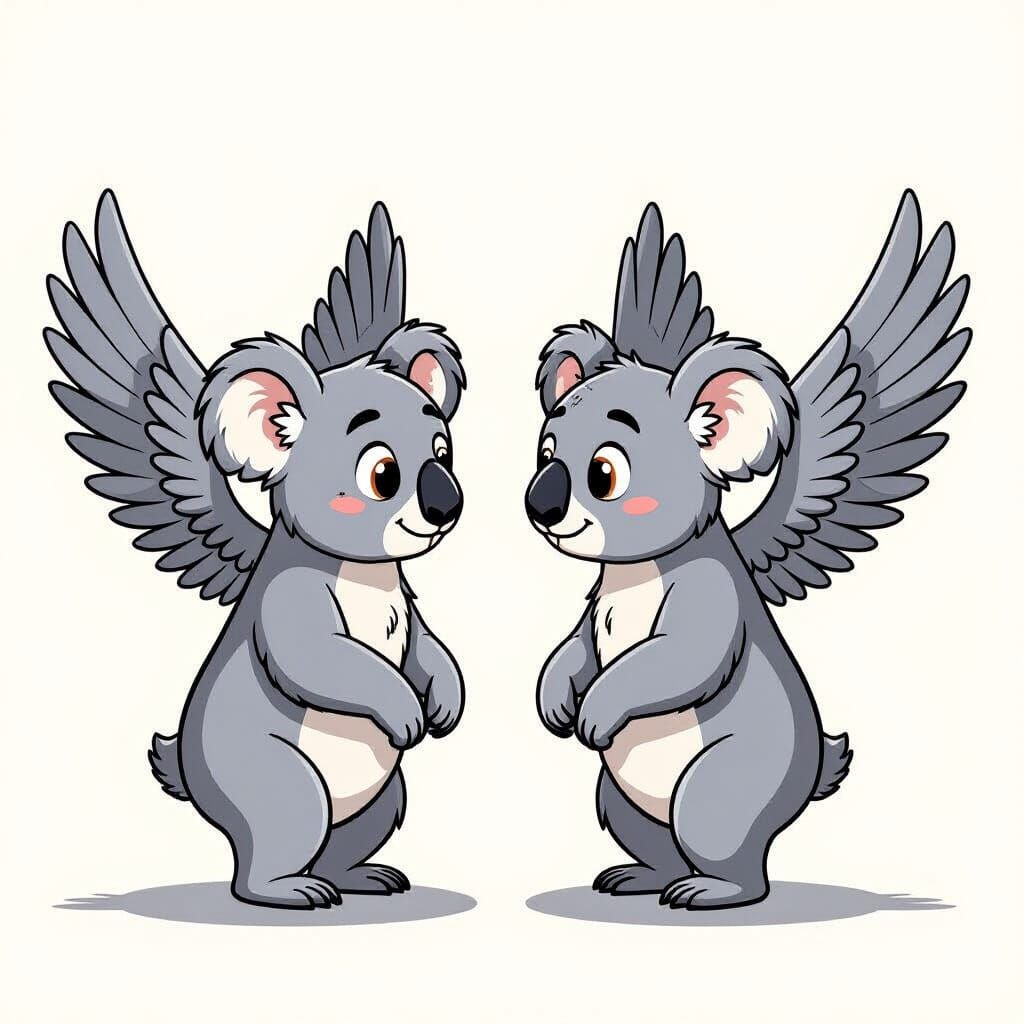 Winged and Wingless Koalas Side-by-Side in Cartoon Style
