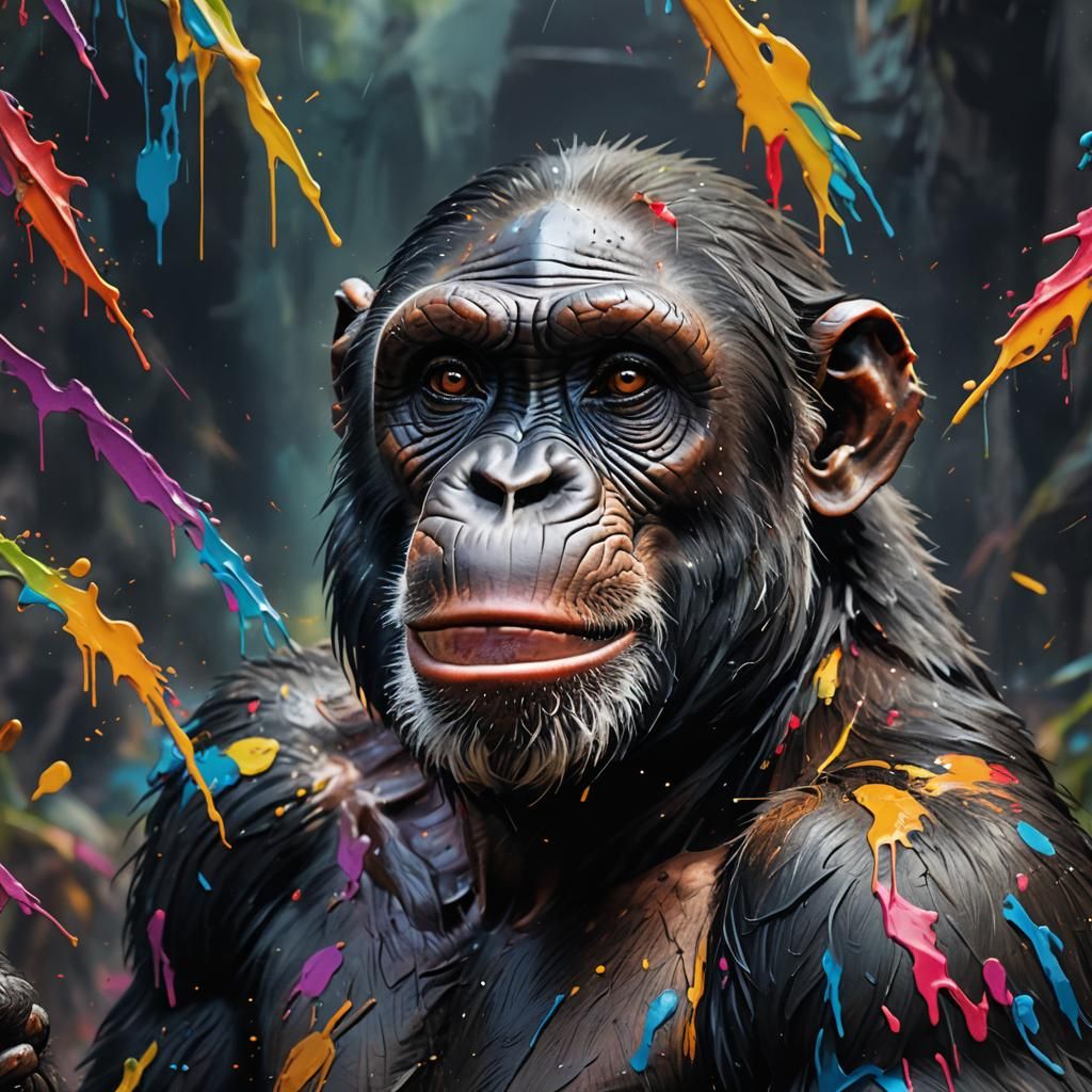 Hyperrealistic Chimpanzee in Dark Theme Park