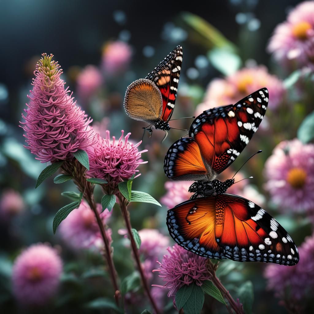Hyperrealistic Butterfly on Flower: 8K, HDR, Detailed